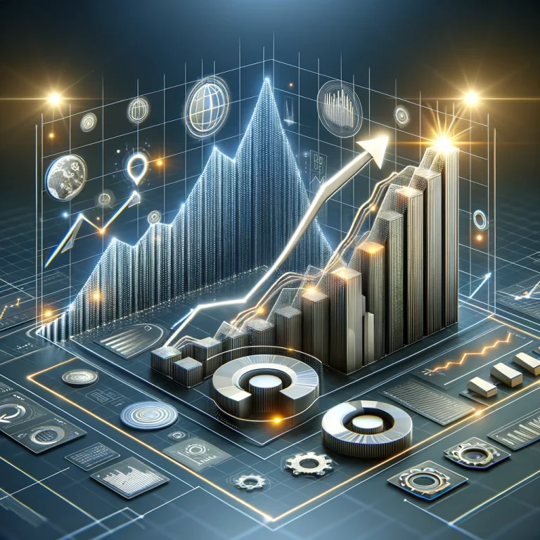 Graphique de performance SEO montrant une croissance du trafic sur un site web optimisé, avec des flèches ascendantes et des diagrammes de données.